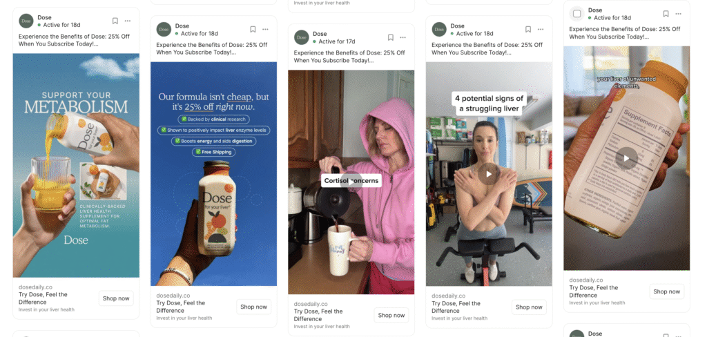 Examples of Dose scaling winning creatives.